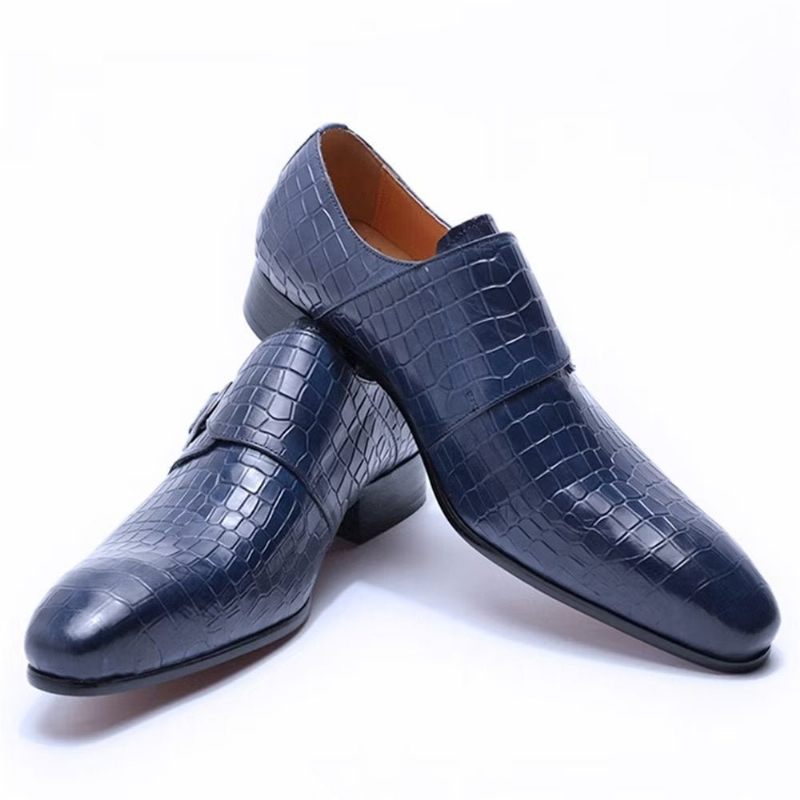 Sapatos Formais Masculinos Elegantes Luxo Croc Monkstrap Sociais - Azul