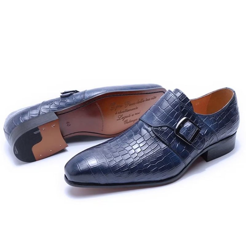 Sapatos Formais Masculinos Elegantes Luxo Croc Monkstrap Sociais - Azul