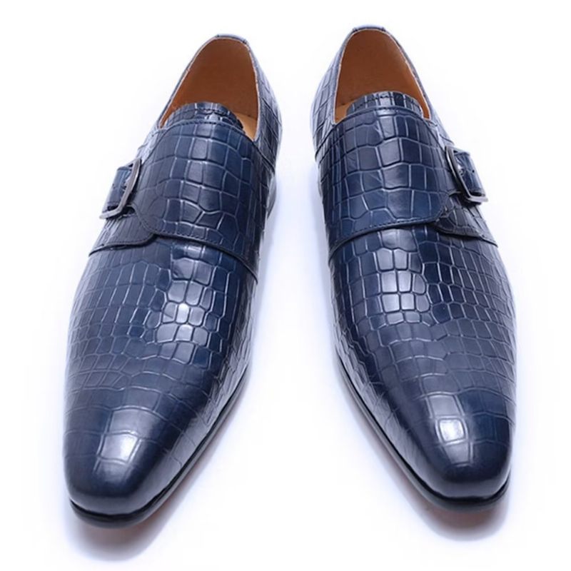 Sapatos Formais Masculinos Elegantes Luxo Croc Monkstrap Sociais - Azul