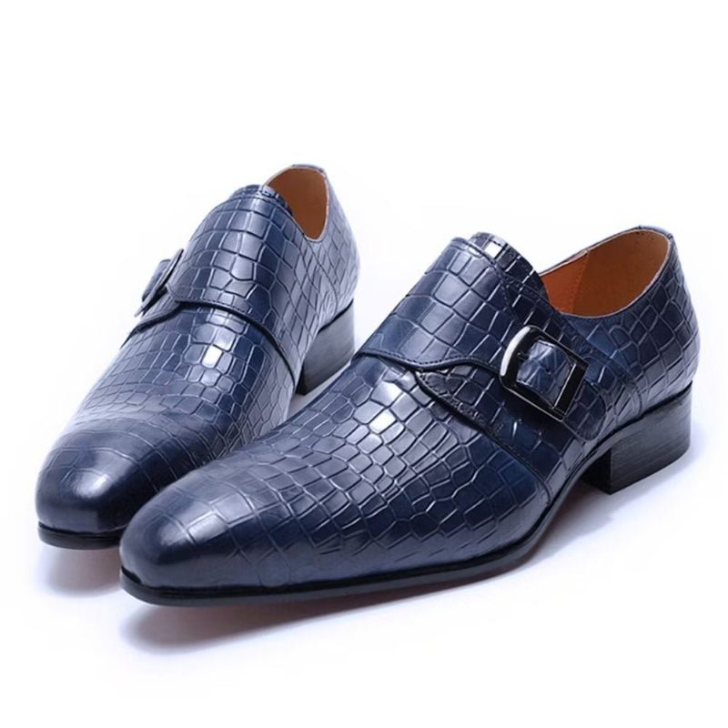 Sapatos Formais Masculinos Elegantes Luxo Croc Monkstrap Sociais - Azul