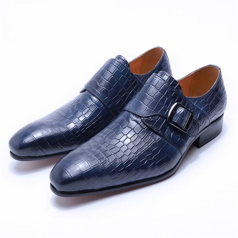 Sapatos Formais Masculinos Elegantes Luxo Croc Monkstrap Sociais - Azul