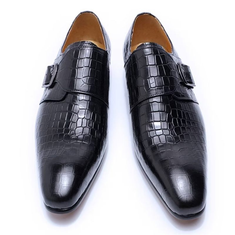 Sapatos Formais Masculinos Elegantes Luxo Croc Monkstrap Sociais - Preto