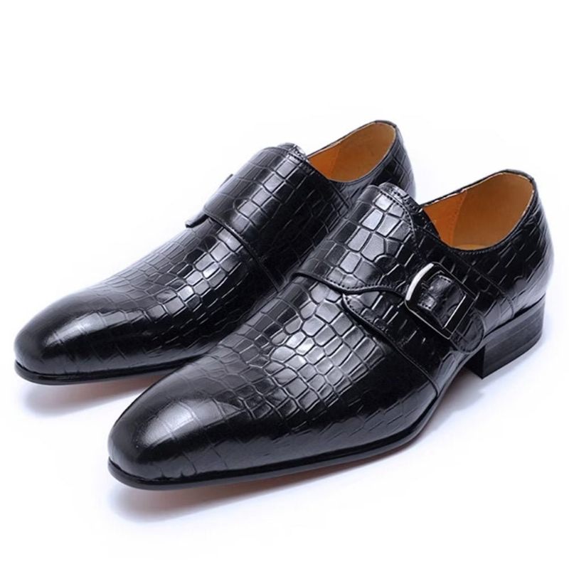 Sapatos Formais Masculinos Elegantes Luxo Croc Monkstrap Sociais - Preto