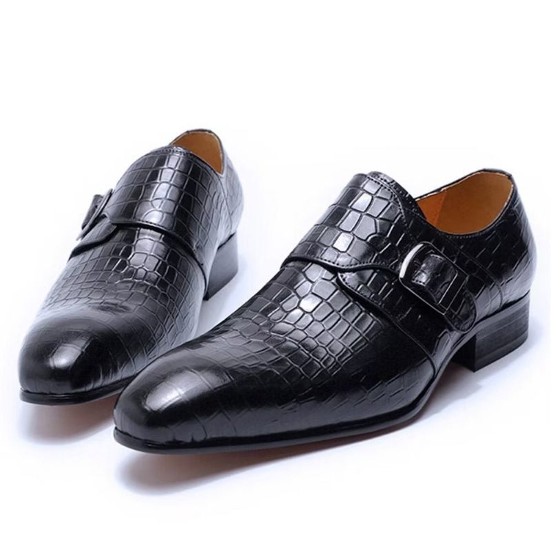 Sapatos Formais Masculinos Elegantes Luxo Croc Monkstrap Sociais - Preto