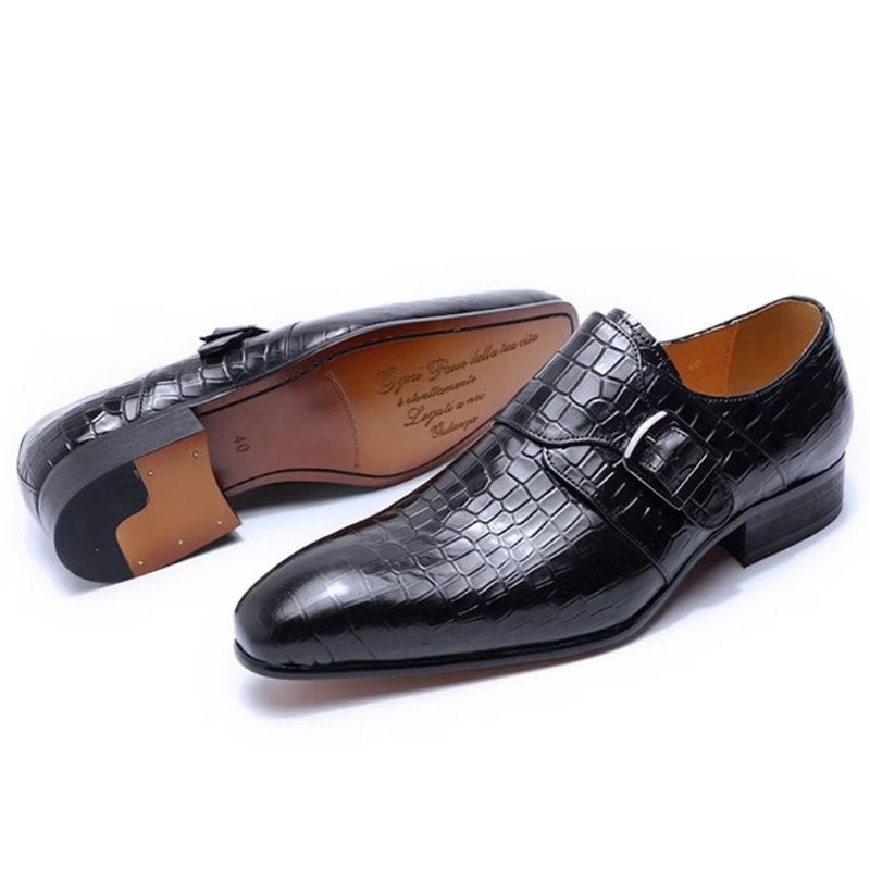 Sapatos Formais Masculinos Elegantes Luxo Croc Monkstrap Sociais - Preto