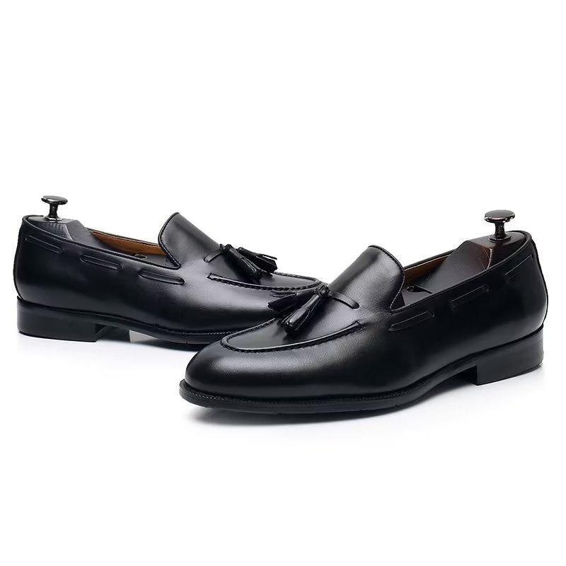 Sapatos Formais Masculinos Elegantes Oxford Couro Estilo Brogue Com Borla - Preto