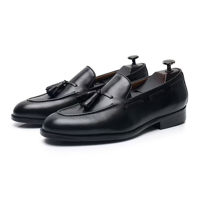 Sapatos Formais Masculinos Elegantes Oxford Couro Estilo Brogue Com Borla - Preto