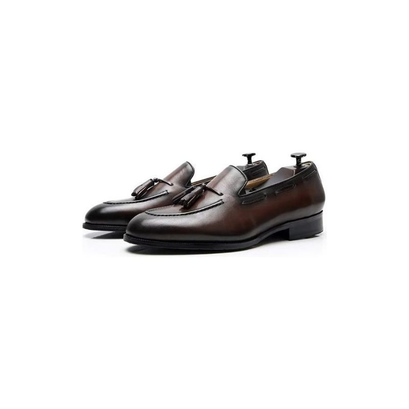 Sapatos Formais Masculinos Elegantes Oxford Couro Estilo Brogue Com Borla - Café