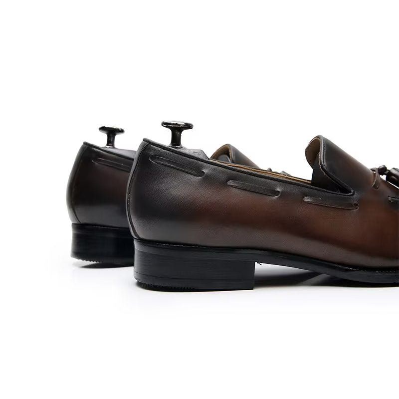 Sapatos Formais Masculinos Elegantes Oxford Couro Estilo Brogue Com Borla - Café