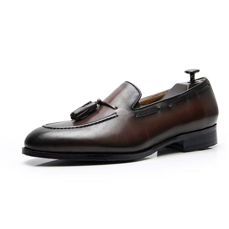 Sapatos Formais Masculinos Elegantes Oxford Couro Estilo Brogue Com Borla - Café