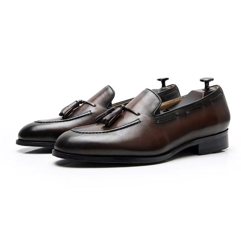 Sapatos Formais Masculinos Elegantes Oxford Couro Estilo Brogue Com Borla - Café