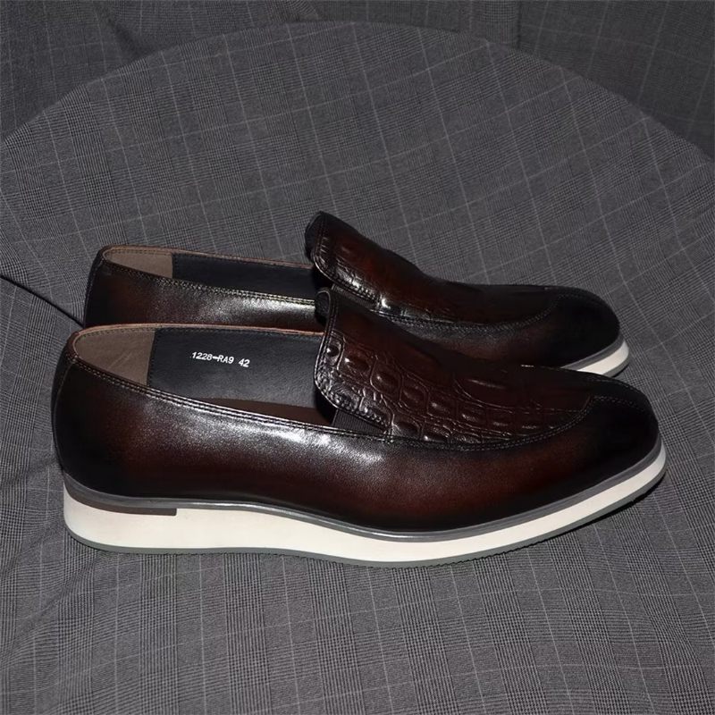 Sapatos Formais Masculinos Elegantes Vestido Couro Sem Cadarço - Café