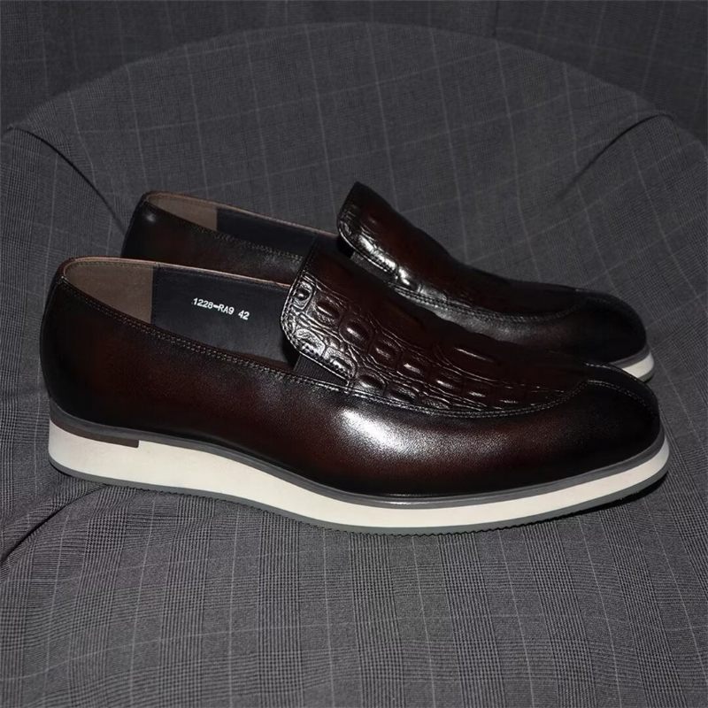 Sapatos Formais Masculinos Elegantes Vestido Couro Sem Cadarço - Café