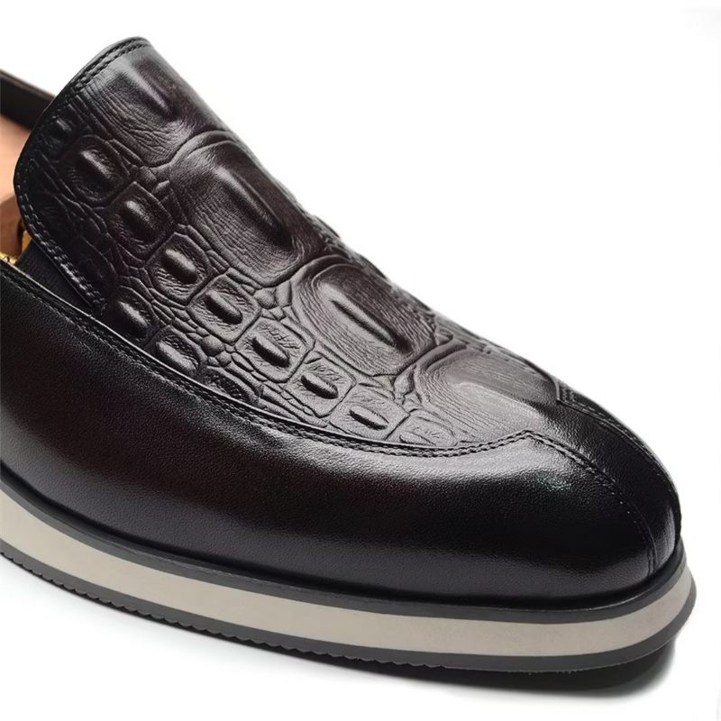 Sapatos Formais Masculinos Elegantes Vestido Couro Sem Cadarço - Café