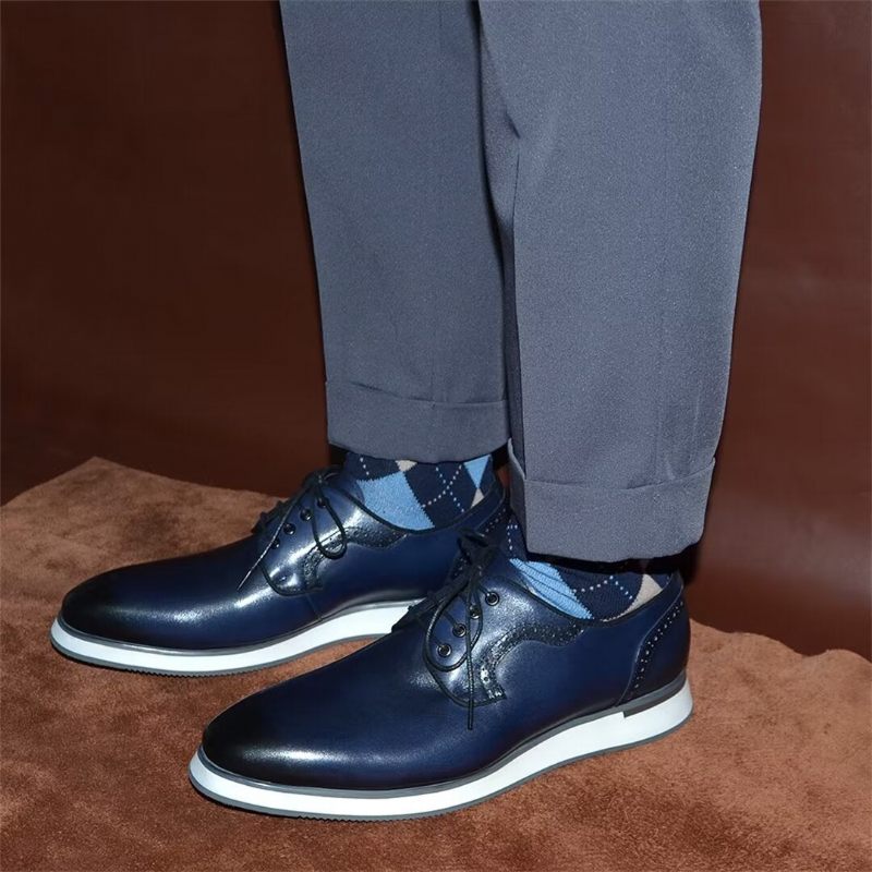 Sapatos Formais Masculinos Elegantes Vestido Urbano Com Cadarço Elegância -  Azul