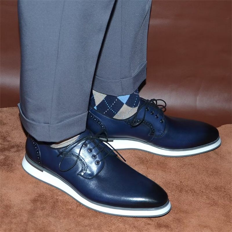 Sapatos Formais Masculinos Elegantes Vestido Urbano Com Cadarço Elegância -  Azul