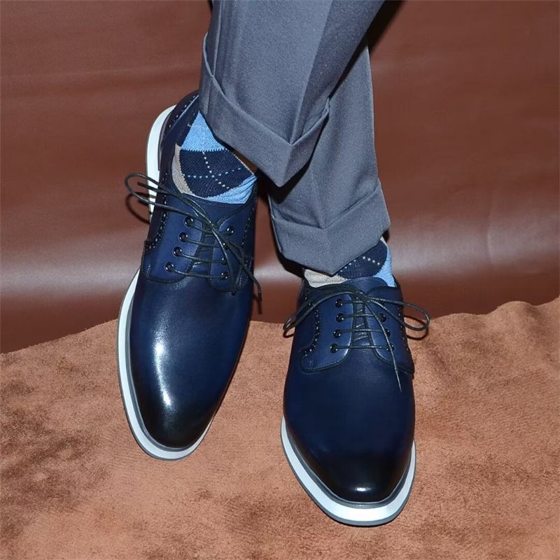 Sapatos Formais Masculinos Elegantes Vestido Urbano Com Cadarço Elegância -  Azul