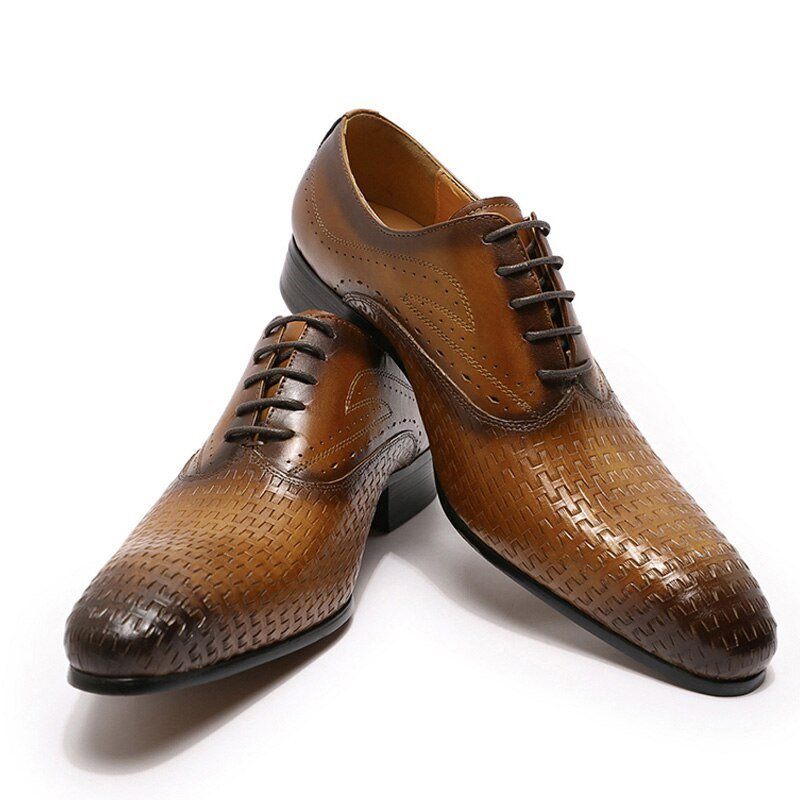 Sapatos Formais Masculinos Eleganza Exótico Lace-up Biqueira Pontuda Oxford - Café