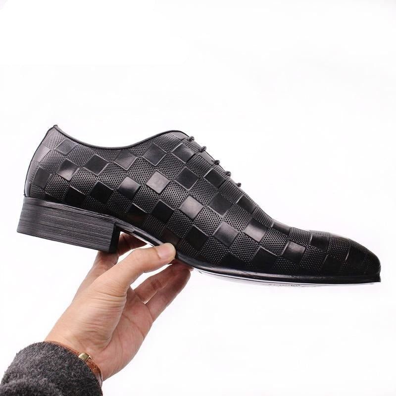 Sapatos Formais Masculinos Eleganza Xadrez Lace-up Oxford Sociais - Preto