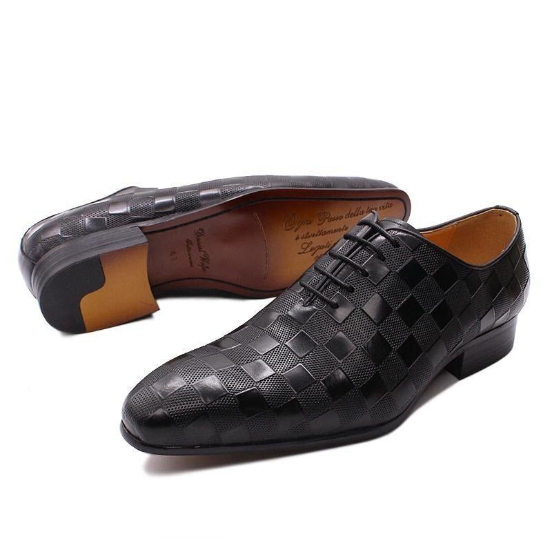 Sapatos Formais Masculinos Eleganza Xadrez Lace-up Oxford Sociais - Preto