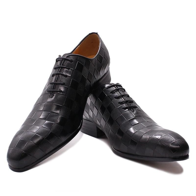 Sapatos Formais Masculinos Eleganza Xadrez Lace-up Oxford Sociais - Preto