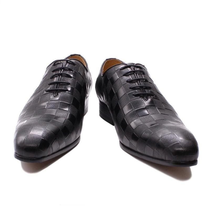 Sapatos Formais Masculinos Eleganza Xadrez Lace-up Oxford Sociais - Preto