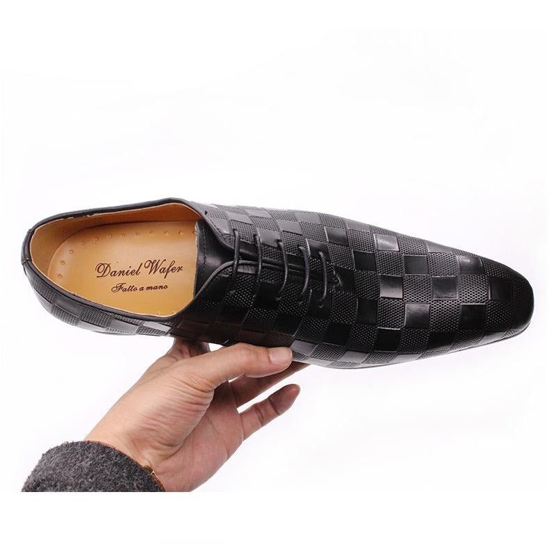 Sapatos Formais Masculinos Eleganza Xadrez Lace-up Oxford Sociais - Preto