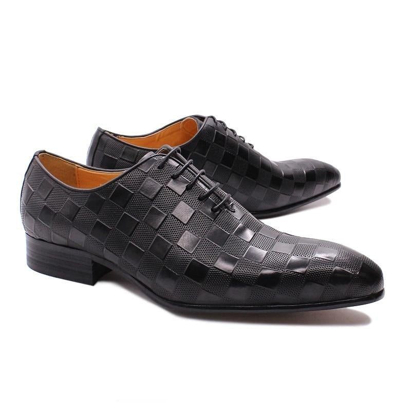 Sapatos Formais Masculinos Eleganza Xadrez Lace-up Oxford Sociais - Preto