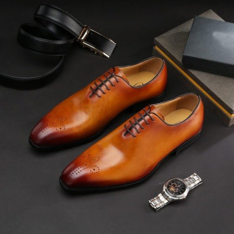 Sapatos Formais Masculinos Estilo Bolinha Exótica Brogue - Marrom