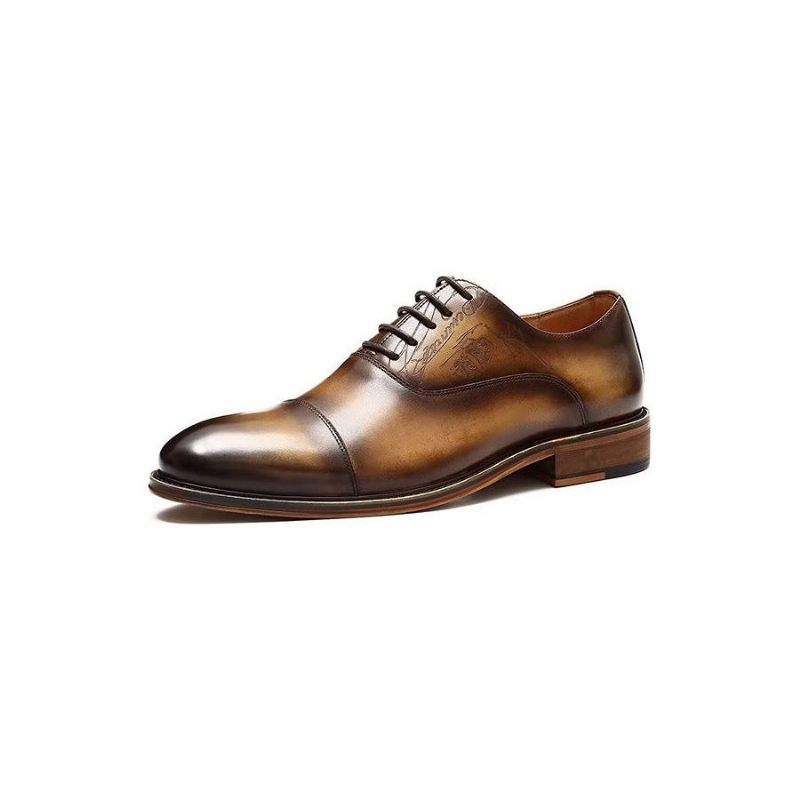 Sapatos Formais Masculinos Estilo Sofisticado Brogue Couro Genuíno - Café