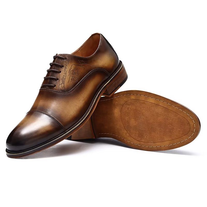 Sapatos Formais Masculinos Estilo Sofisticado Brogue Couro Genuíno - Café