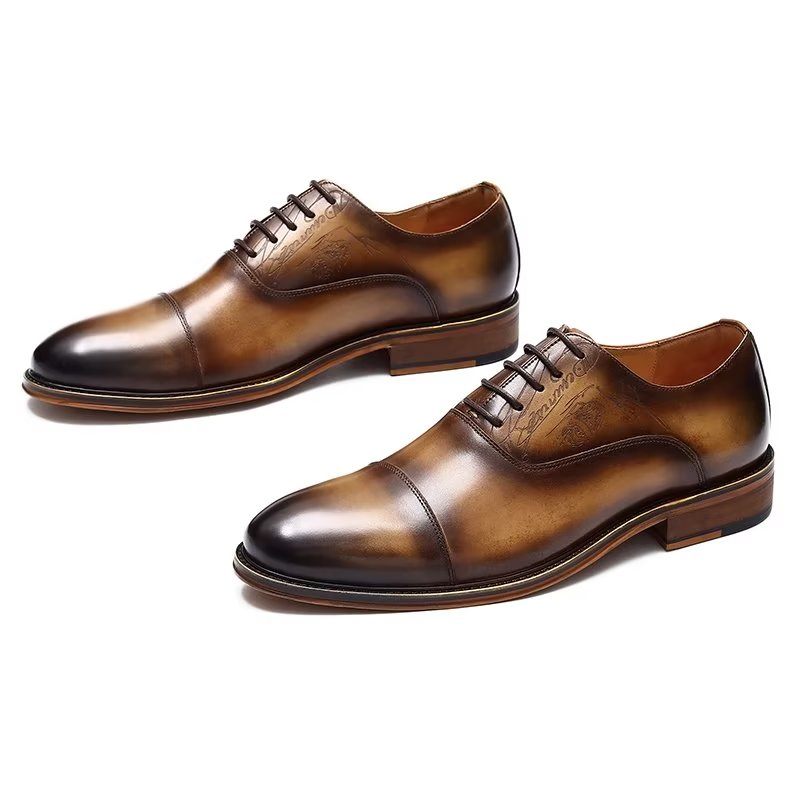 Sapatos Formais Masculinos Estilo Sofisticado Brogue Couro Genuíno - Café