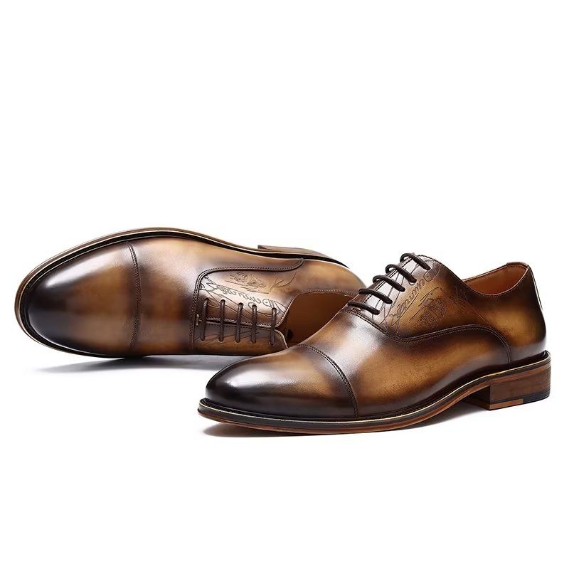 Sapatos Formais Masculinos Estilo Sofisticado Brogue Couro Genuíno - Café