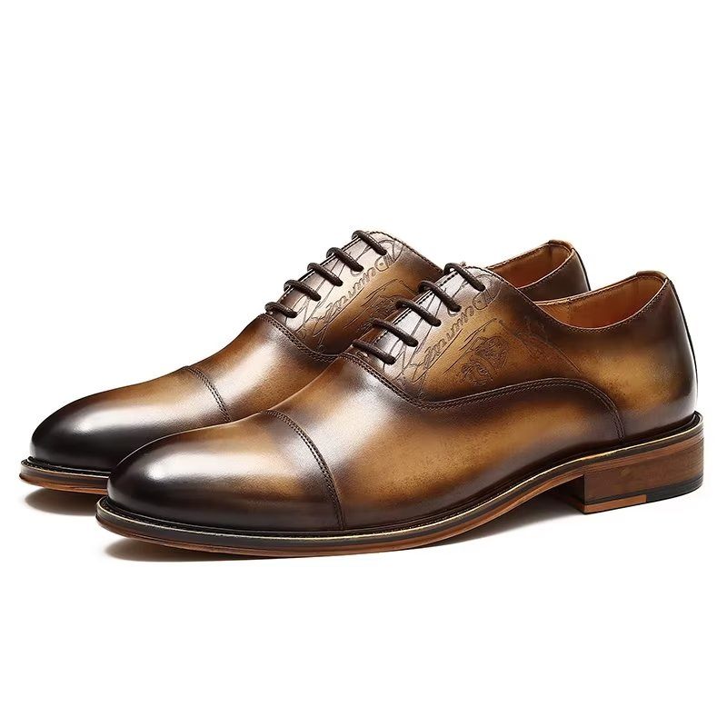 Sapatos Formais Masculinos Estilo Sofisticado Brogue Couro Genuíno - Café