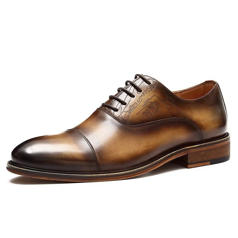 Sapatos Formais Masculinos Estilo Sofisticado Brogue Couro Genuíno - Café