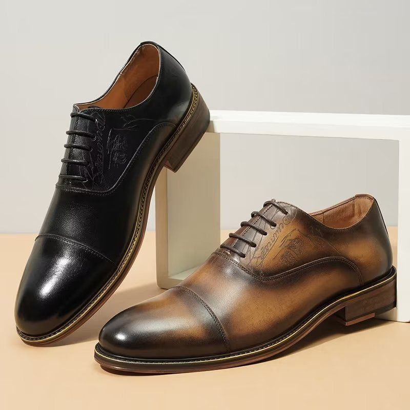 Sapatos Formais Masculinos Estilo Sofisticado Brogue Couro Genuíno - Café