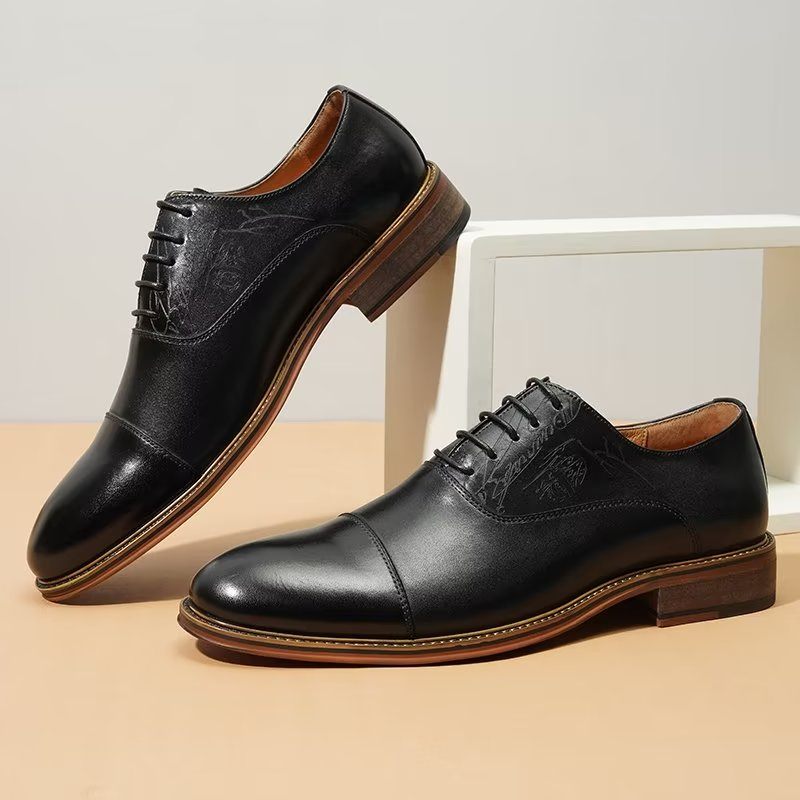 Sapatos Formais Masculinos Estilo Sofisticado Brogue Couro Genuíno - Preto