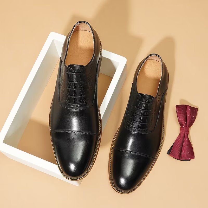 Sapatos Formais Masculinos Estilo Sofisticado Brogue Couro Genuíno - Preto