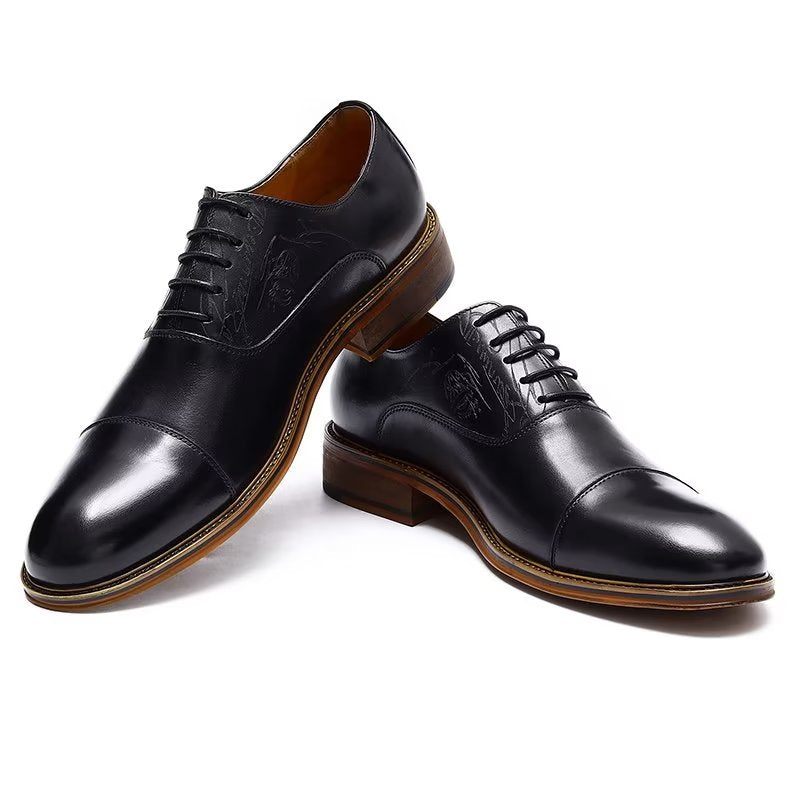 Sapatos Formais Masculinos Estilo Sofisticado Brogue Couro Genuíno - Preto