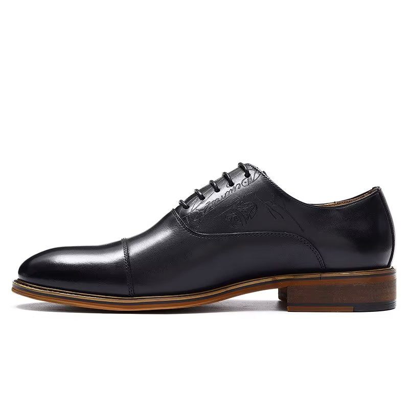 Sapatos Formais Masculinos Estilo Sofisticado Brogue Couro Genuíno - Preto