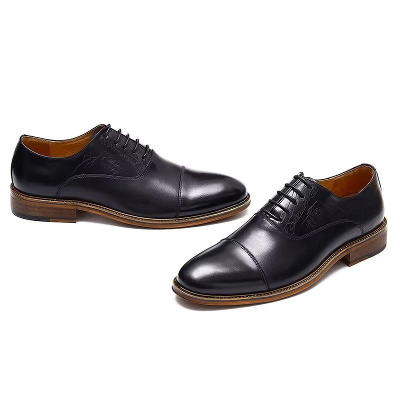 Sapatos Formais Masculinos Estilo Sofisticado Brogue Couro Genuíno - Preto