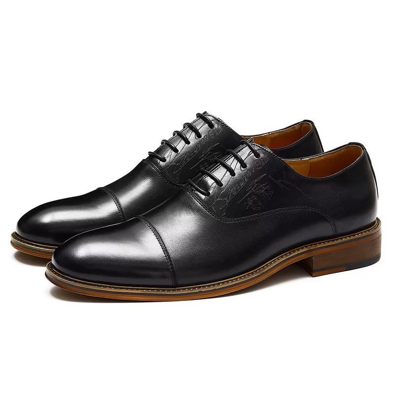 Sapatos Formais Masculinos Estilo Sofisticado Brogue Couro Genuíno - Preto