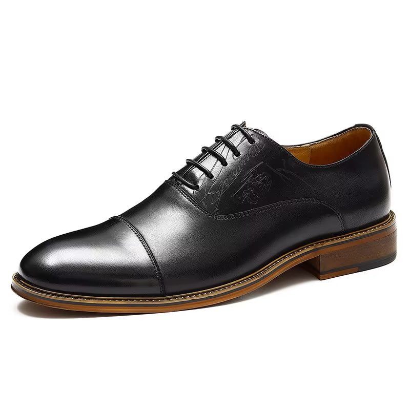 Sapatos Formais Masculinos Estilo Sofisticado Brogue Couro Genuíno - Preto