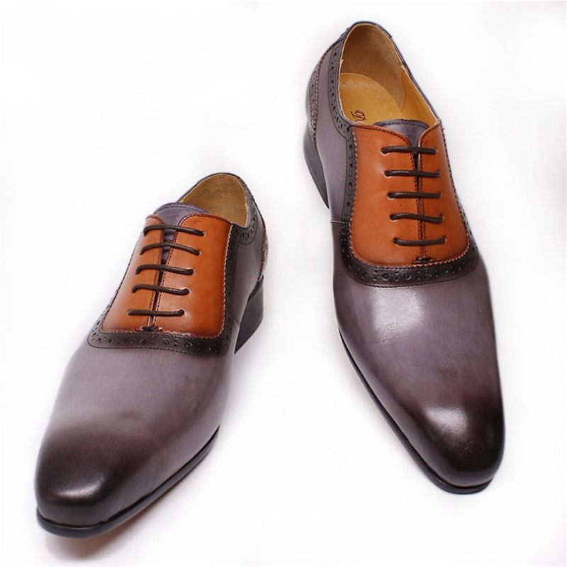 Sapatos Formais Masculinos Exóticos Com Cadarço Bico Fino Oxford - Cinza