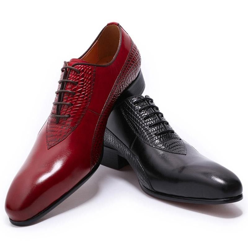 Sapatos Formais Masculinos Exóticos Com Cadarços Oxford - Vermelho