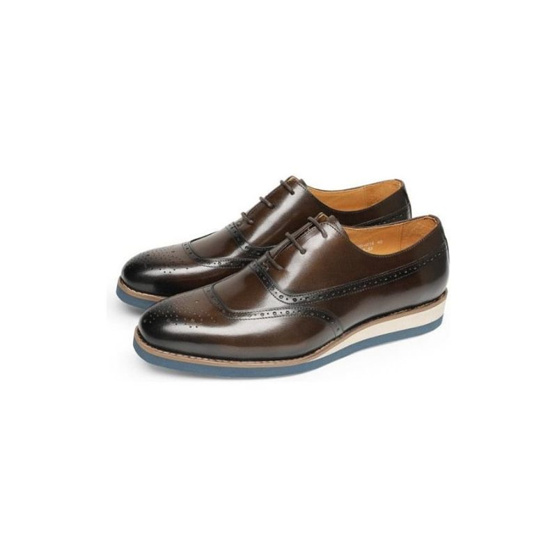 Sapatos Formais Masculinos Exóticos Com Plataforma Wingtip - Café