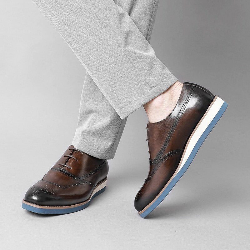 Sapatos Formais Masculinos Exóticos Com Plataforma Wingtip - Café