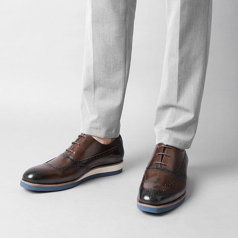 Sapatos Formais Masculinos Exóticos Com Plataforma Wingtip - Café