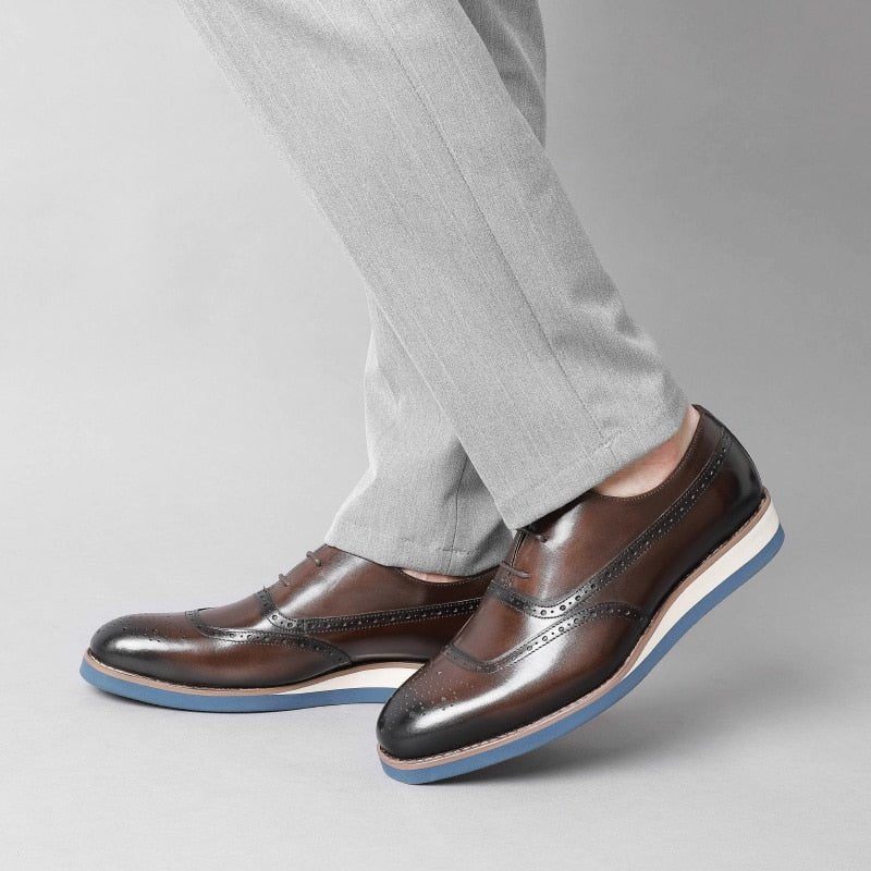 Sapatos Formais Masculinos Exóticos Com Plataforma Wingtip - Café