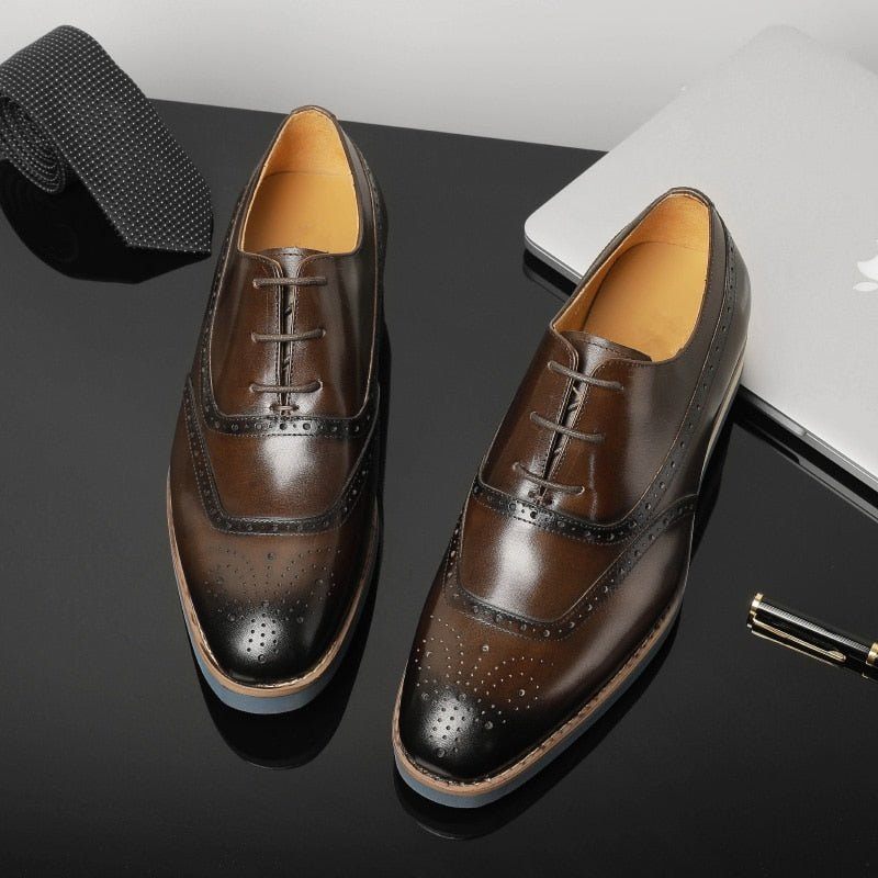 Sapatos Formais Masculinos Exóticos Com Plataforma Wingtip - Café